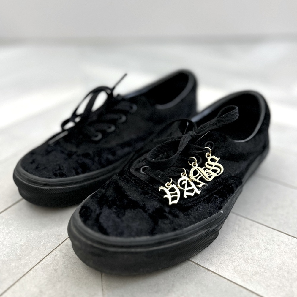 Vans Classic Slip On • Black Velvet with Gold Charms!
